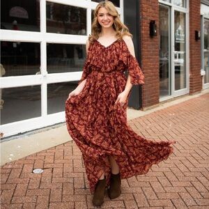 Joyfolie Mia Joy Burgundy Flowy Maxi Dress